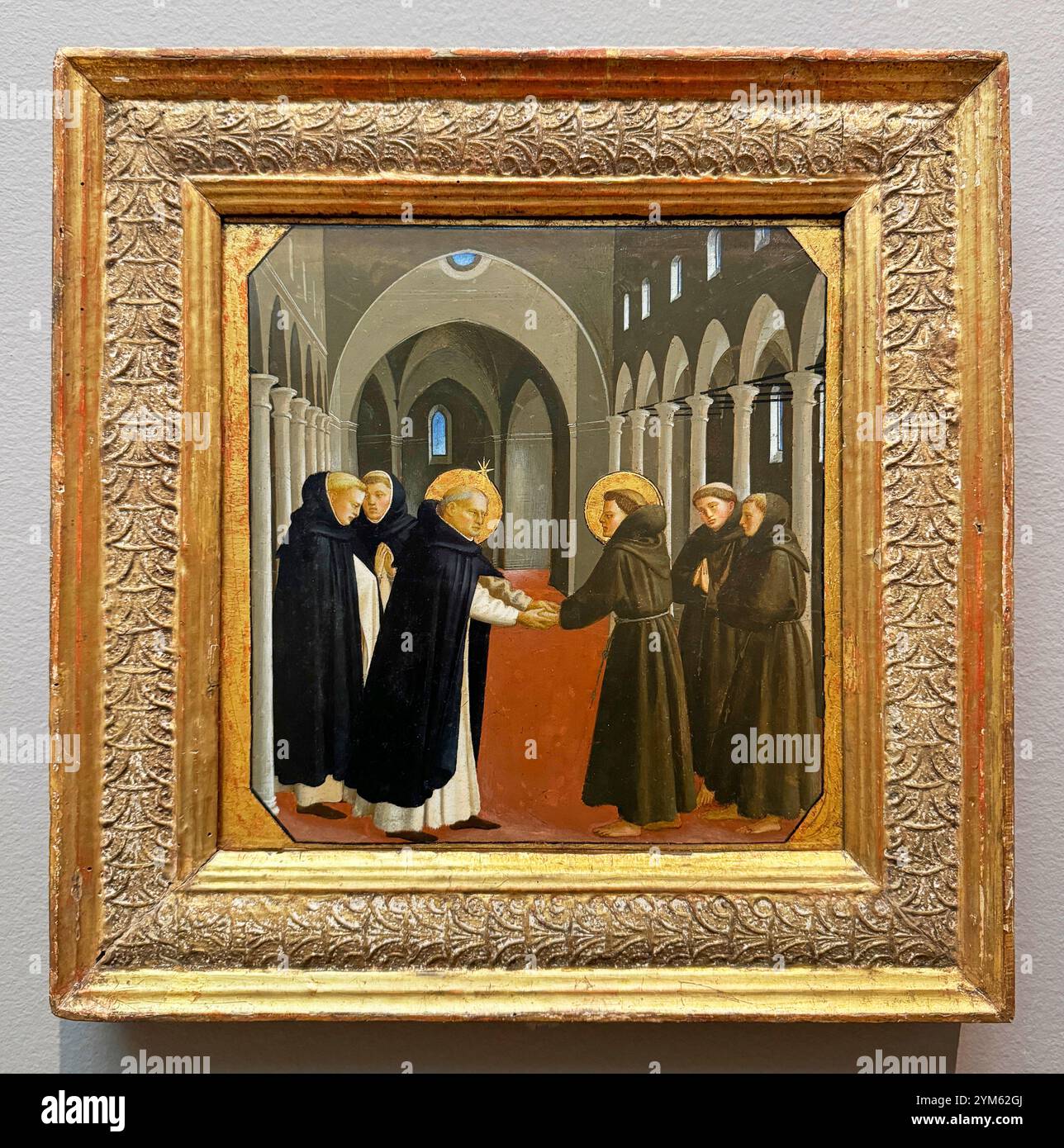 Meeting Of St Francis And St Dominic By Fra Angelico With Gold Halos 