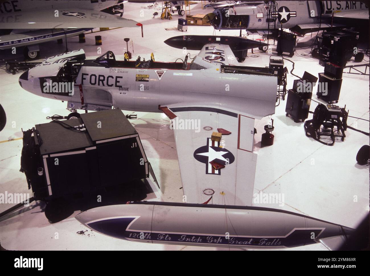 Antique T-33A Shooting Star (T-Bird) disassembled in Montana ANG hangar. Extensive maintenance and repair was done before the T-33s were transferred to Foreign Military Sales and their final destination in Mexico. Stock Photo