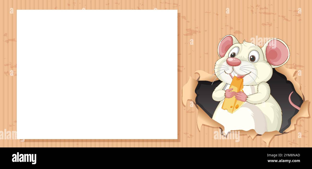 A cute mouse holding cheese in a frame Stock Vector