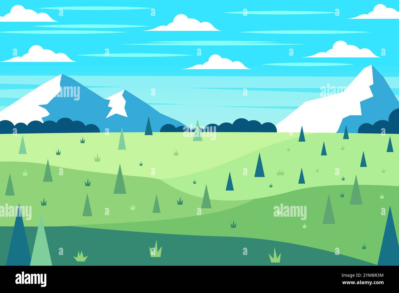 mountain landscape background illustration in flat design style Stock Vector
