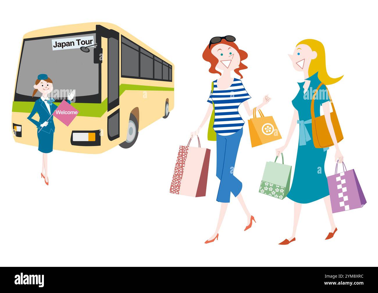 Sightseeing in Japan for Foreign Tourists Sightseeing Bus and Buying Souvenirs Stock Photo