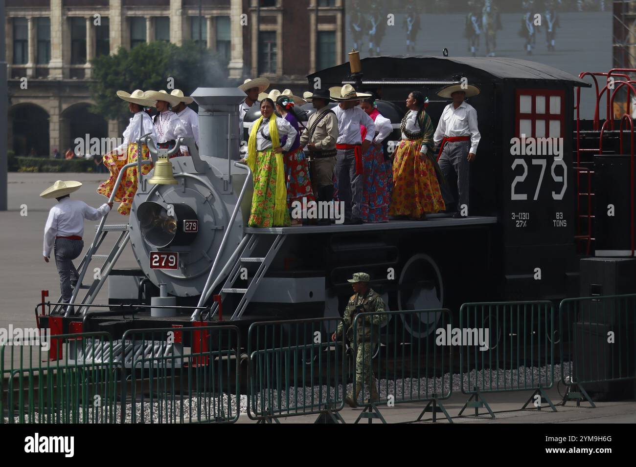 Non Exclusive: Persons taking part during  the military civic parade for the  commemoration of the 114th anniversary of the Mexican Revolution at main Stock Photo