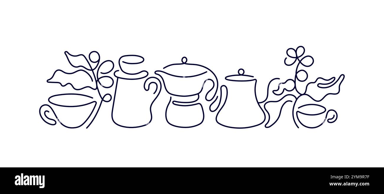 Coffee making abstract line vector symbol. Graphic for coffee shop. Simple outline logo for cafe Stock Vector