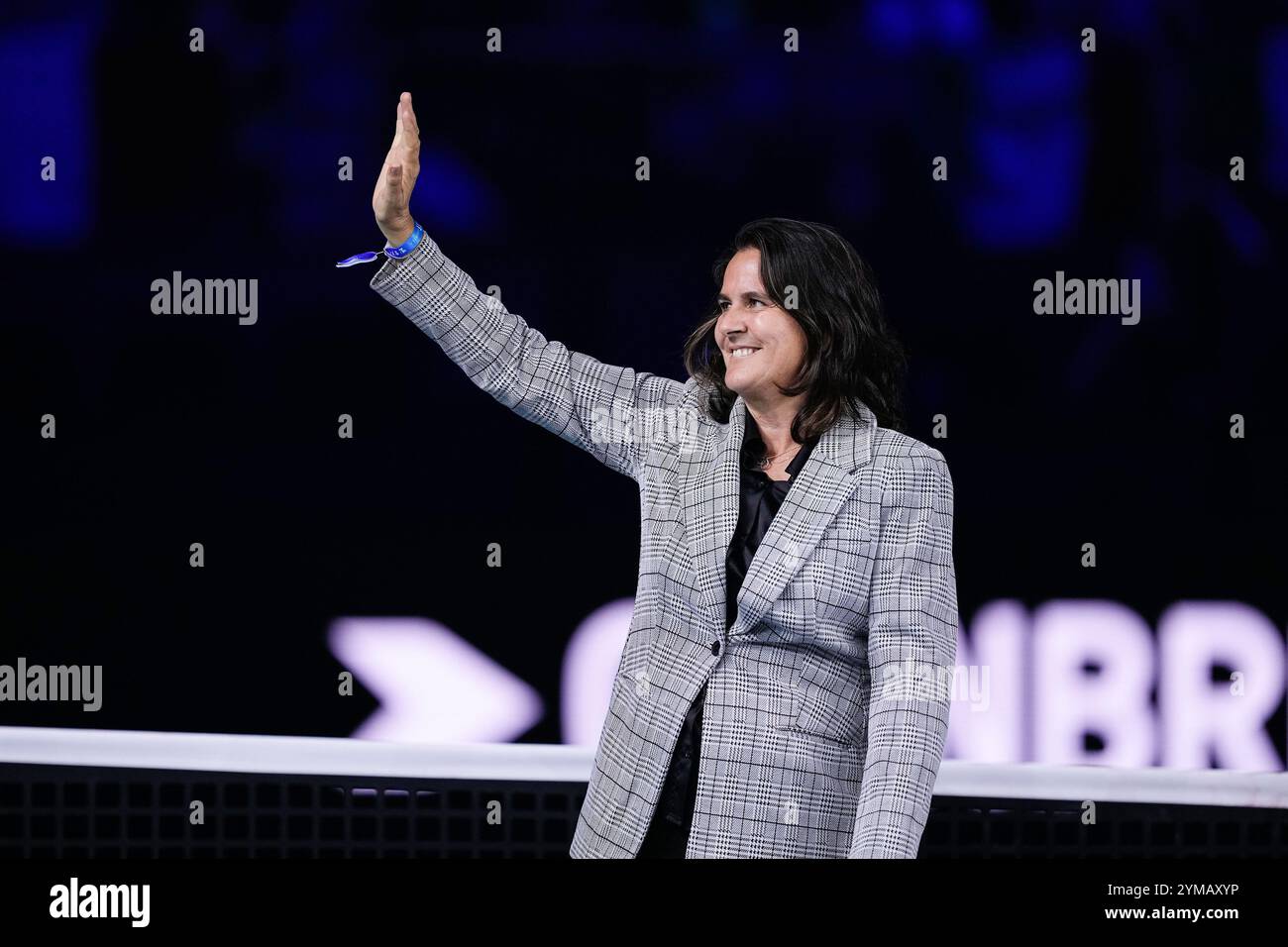 Conchita Martinez is seen during the award ceremony of the BJKC after italians players winning against Slovakia during the Billie Jean King Cup BJKC 2024 tennis Final match between Slovakia and Italy on 20 November 2024 in Malaga, Spain Stock Photo