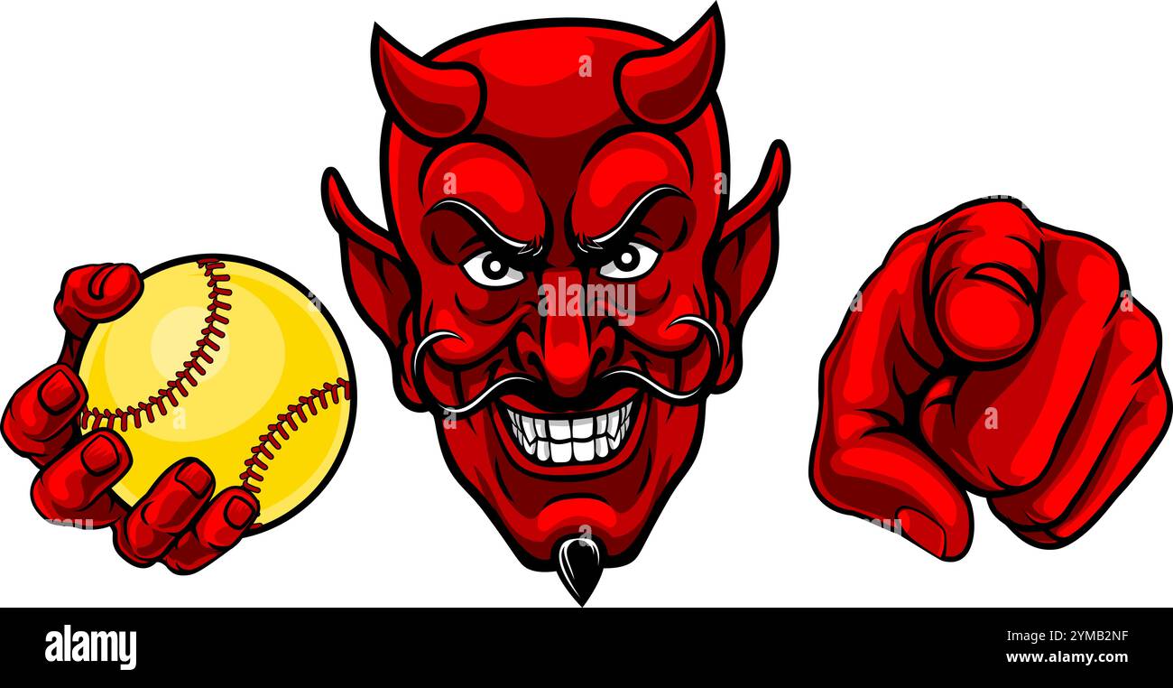 Devil Softball Ball Sport Team Mascot Illustration Stock Vector