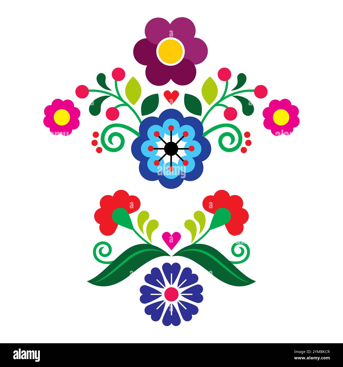 Mexican folk art style vector pattern with flowers, set of two greeting ...