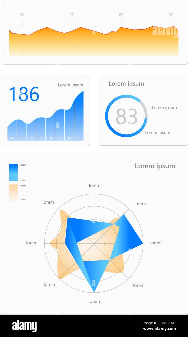 Creative layout of financial data visualizations, including bar and ...
