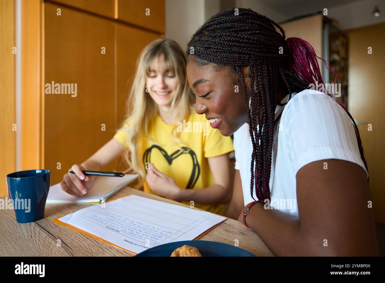 Multiethnic students collaborating on project, sharing knowledge and achieving success together Stock Photo