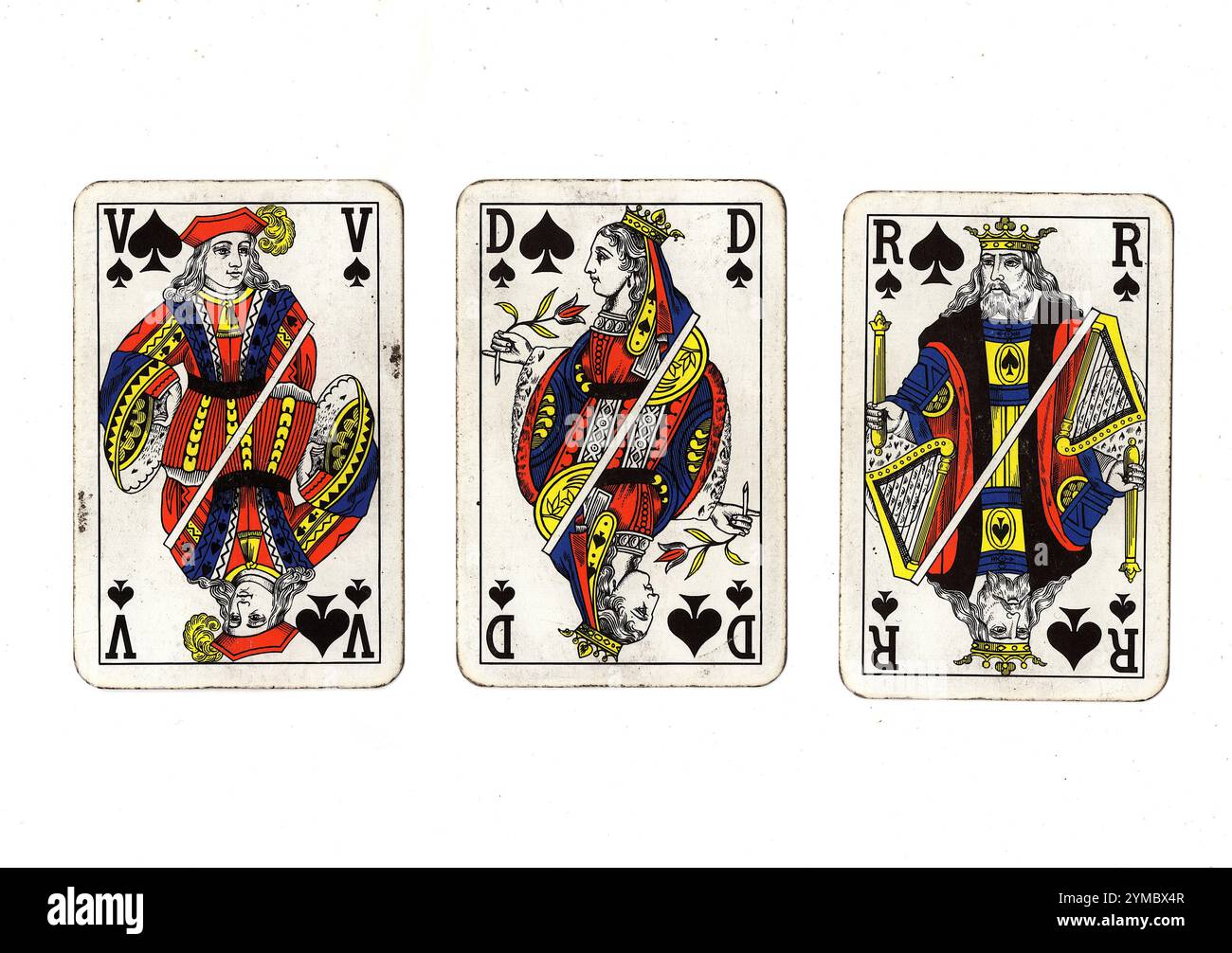 Spades Rundown Vintage playing cards showing a run of jack, queen and king of spades ...