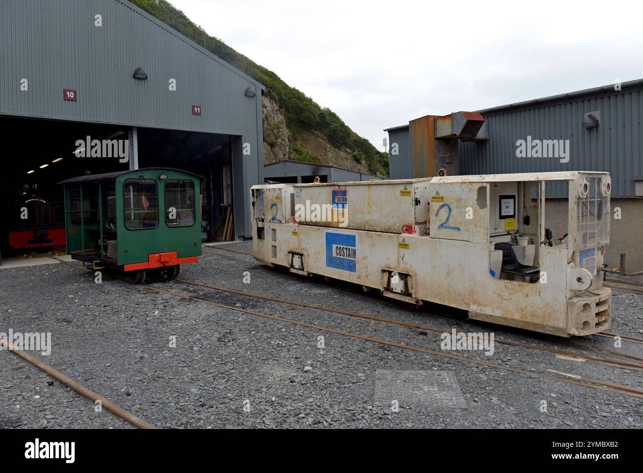 A Clayton battery electric loco, formerly used on the Thames Tideway tunnel project at Boston Lodge depot of the Ffestiniog Railway Stock Photo