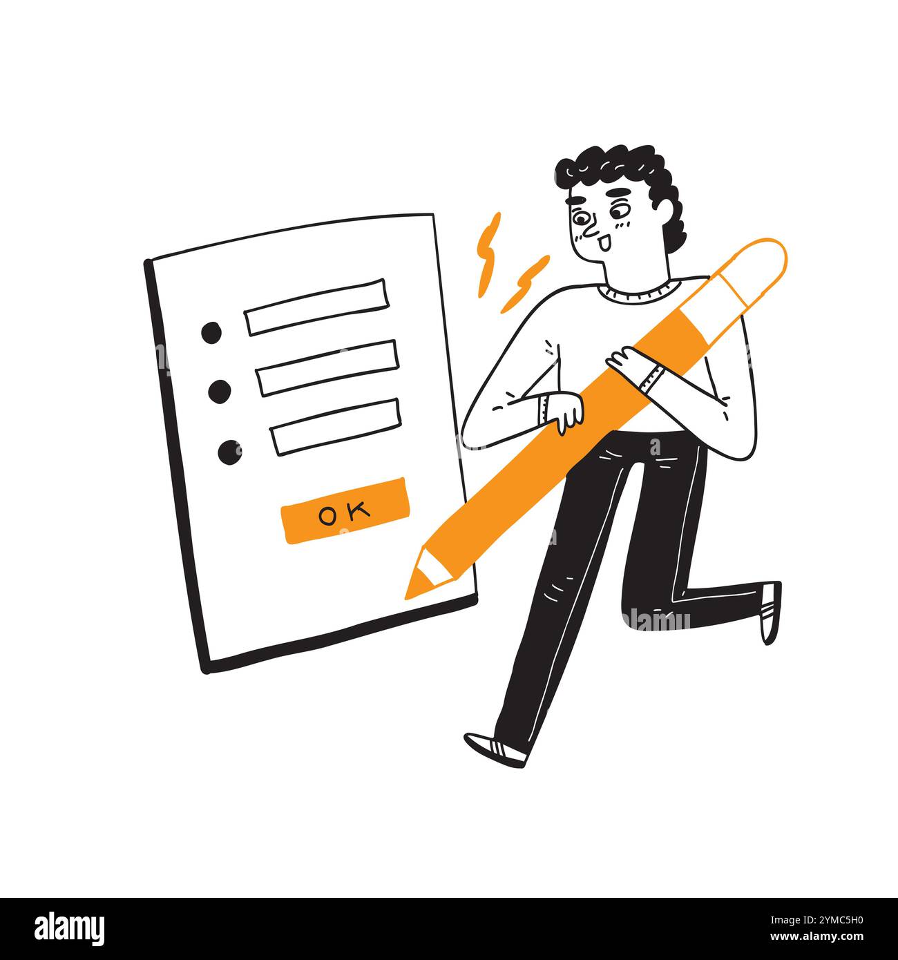 Modern young man holding a pencil trying to sign an online form, Hand ...