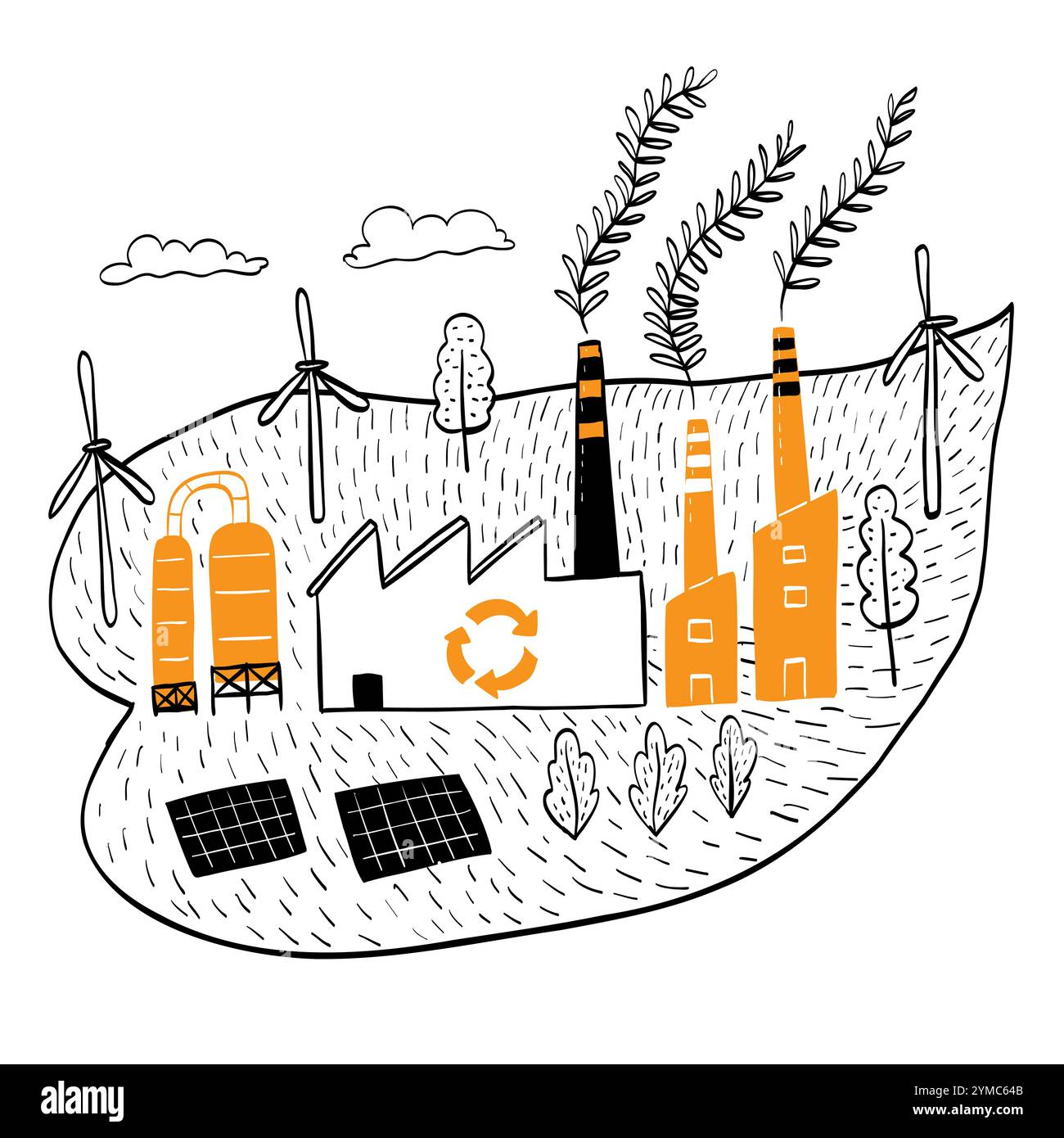 Ecosystem environment concept, Hand drawn vector Illustrations doodle style. Stock Vector