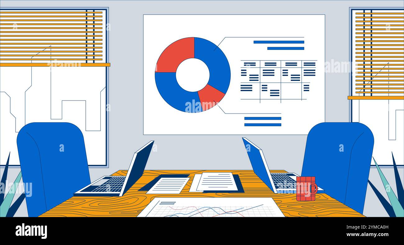 Empty meeting room for two people flat illustration Stock Vector