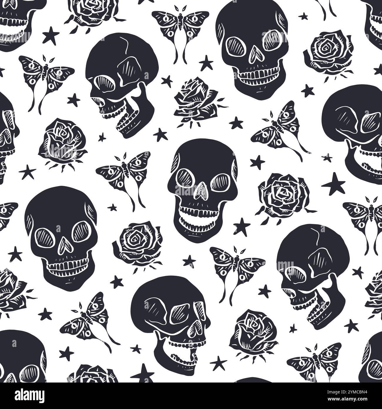 Skull moth black white illustration hi-res stock photography and images ...