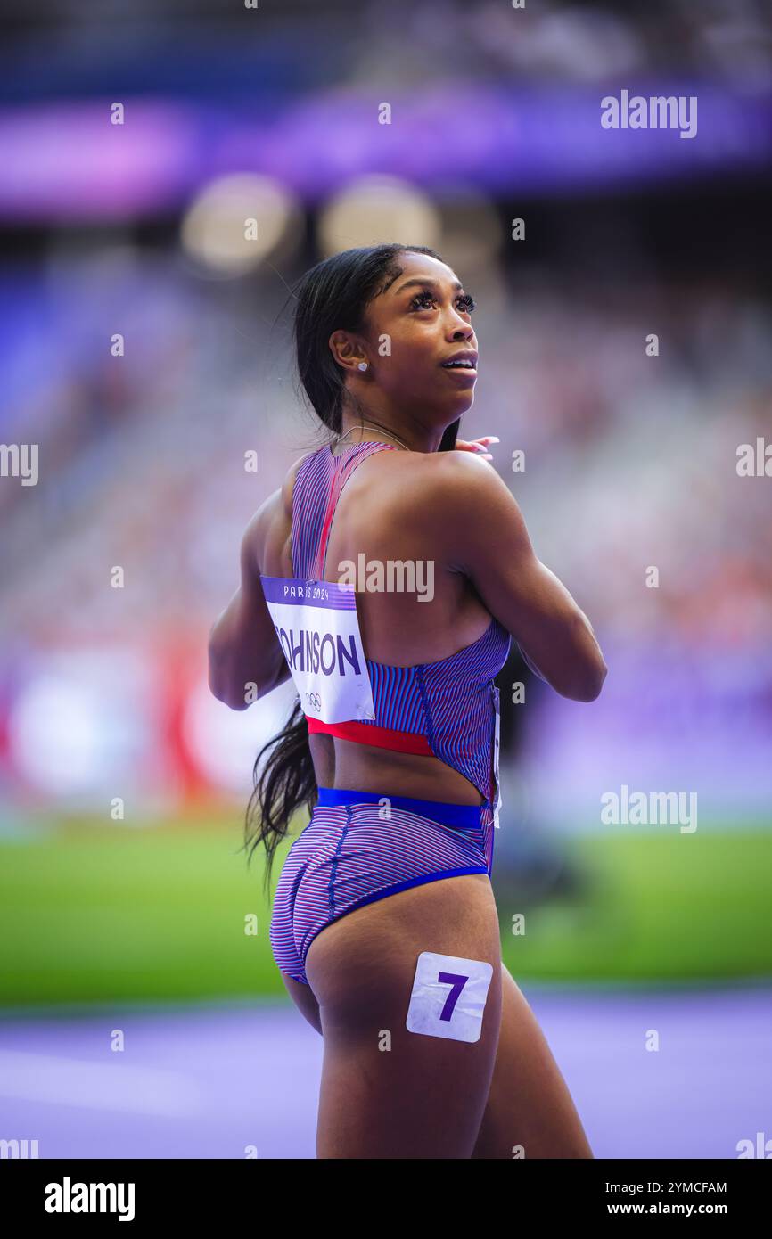 Alaysha Alaysha Johnson participating in the 100 meters hurdles at the Paris ...
