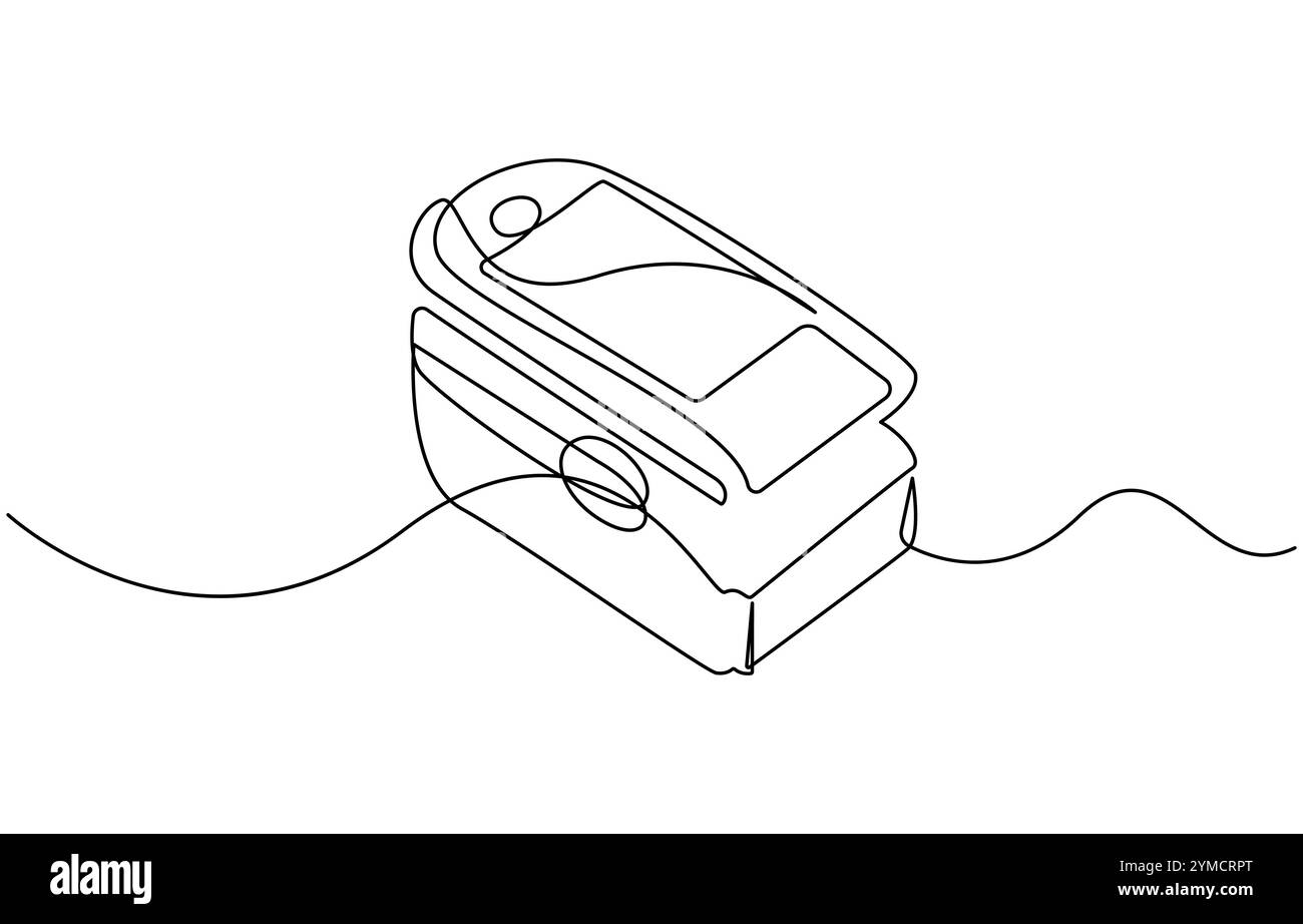 Continuous one line art drawing pulse oximeter on finger. Digital device to measure oxygen saturation in human, Single one line drawing Pulse Oximeter Stock Vector