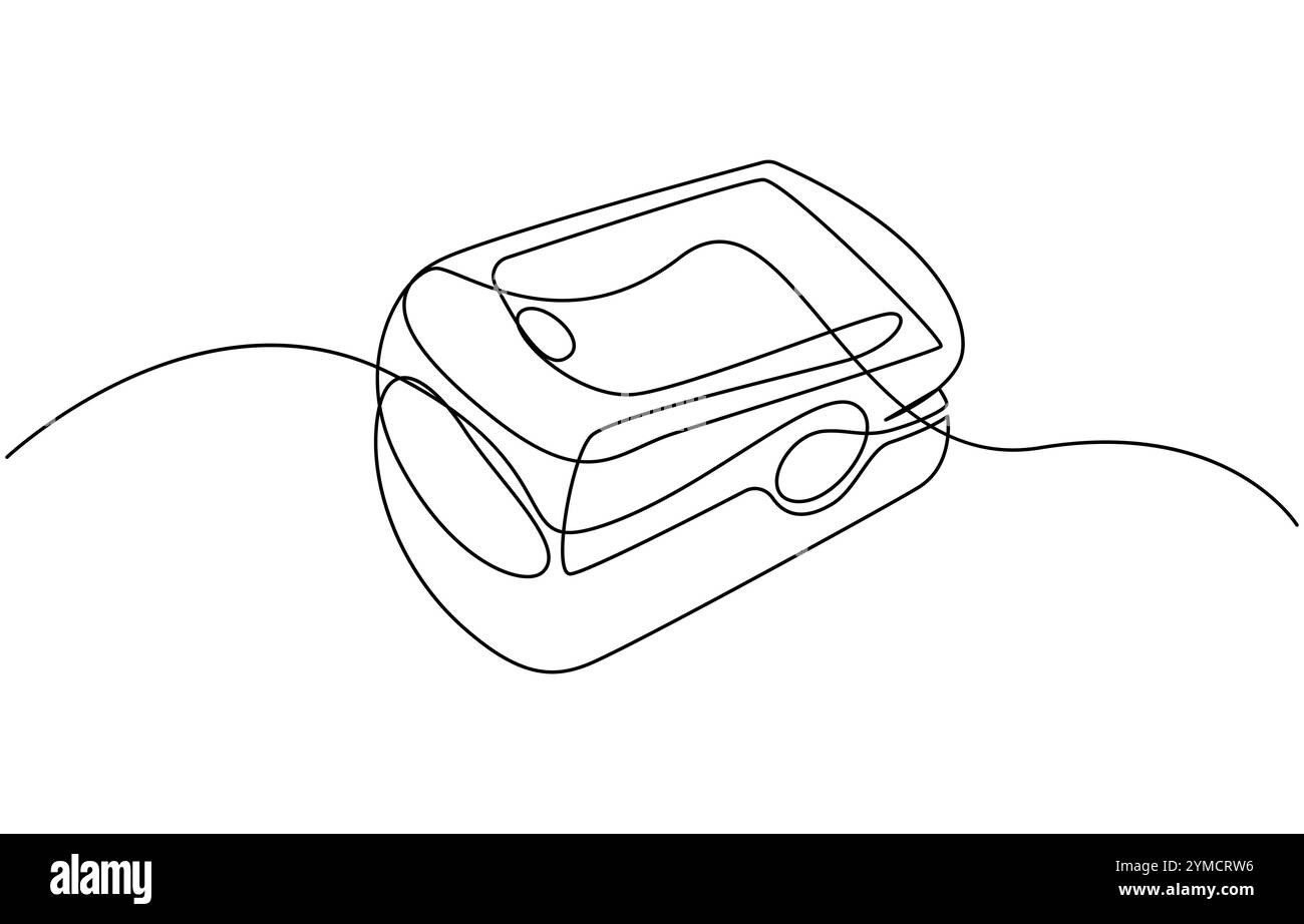 Continuous one line art drawing pulse oximeter on finger. Digital device to measure oxygen saturation in human, Single one line drawing Pulse Oximeter Stock Vector