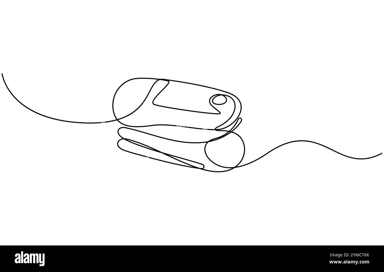 Continuous one line art drawing pulse oximeter on finger. Digital device to measure oxygen saturation in human, Single one line drawing Pulse Oximeter Stock Vector
