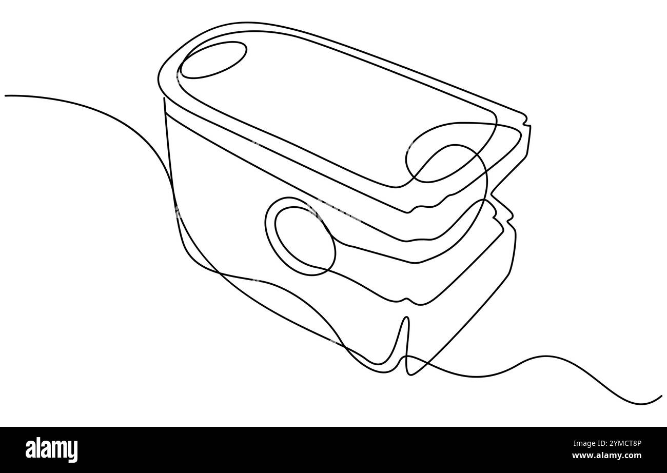 Continuous one line art drawing pulse oximeter on finger. Digital device to measure oxygen saturation in human, Single one line drawing Pulse Oximeter Stock Vector