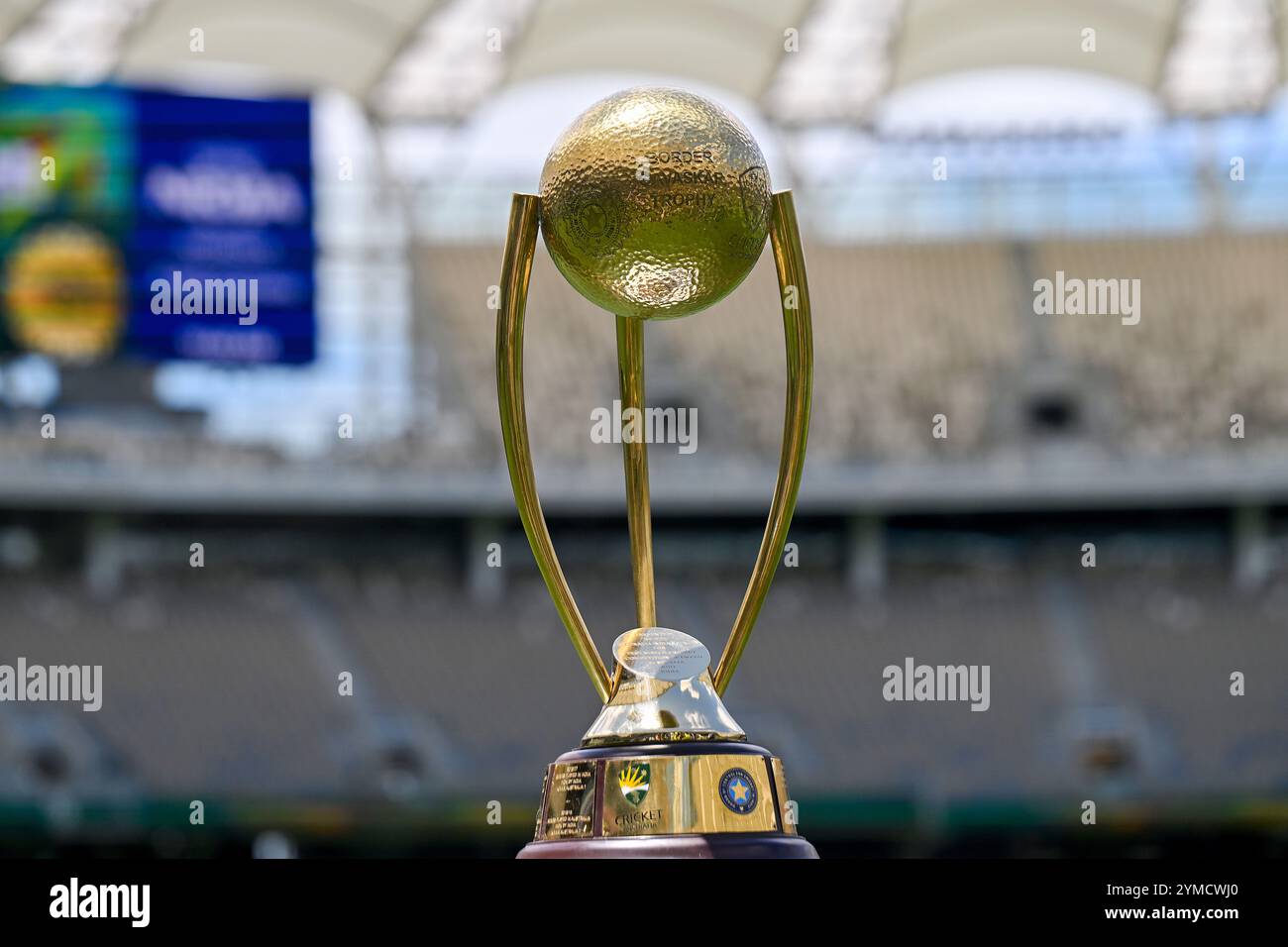 The Border-Gavaskar Trophy is seen on the field at Optus Stadium in ...