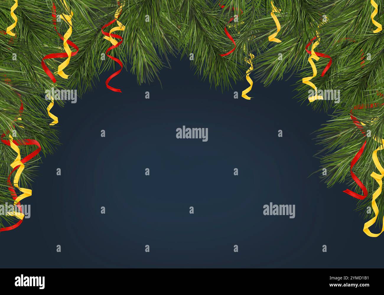 Christmas horizontal card with fir branches and festive serpentine ...
