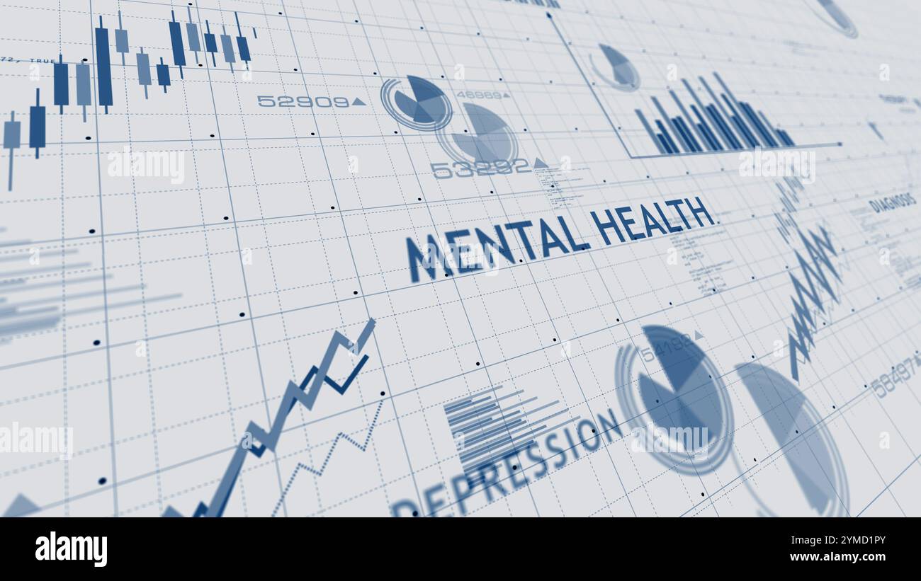 Mental health and depression crisis charts and graphs diagram on paper concept 3d illustration Stock Photo