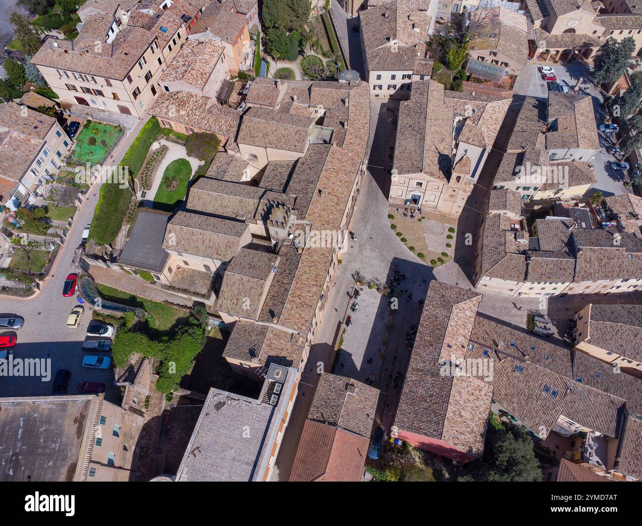 Recanati (Marche-province of Macerata). Leopardi Palace and Saturday Square In The Village Stock Photo