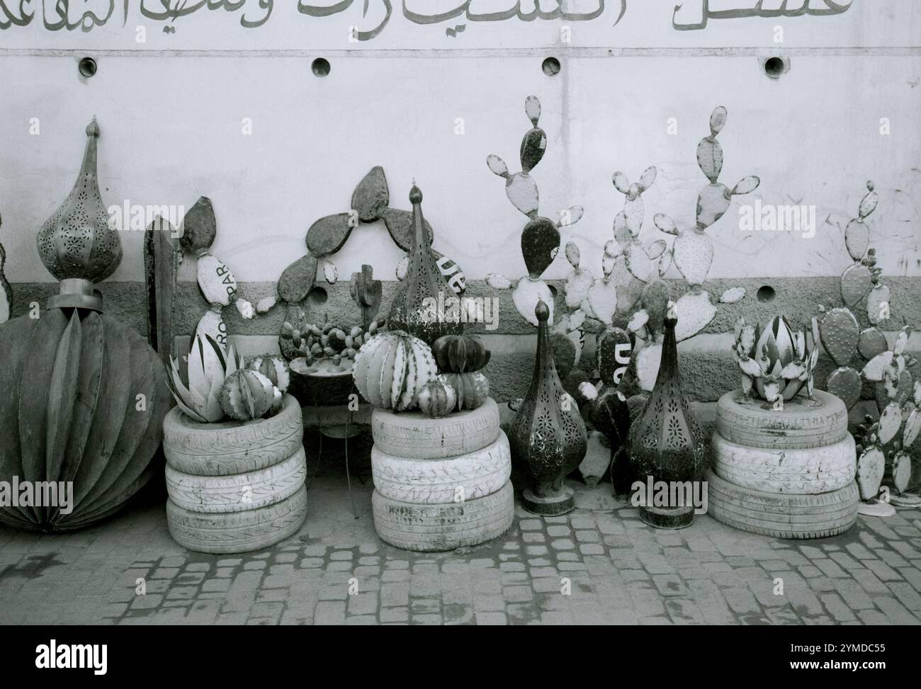 Street bazaar market in the kasbah souk of Marrakesh in Morocco in the Maghreb in North Africa Stock Photo