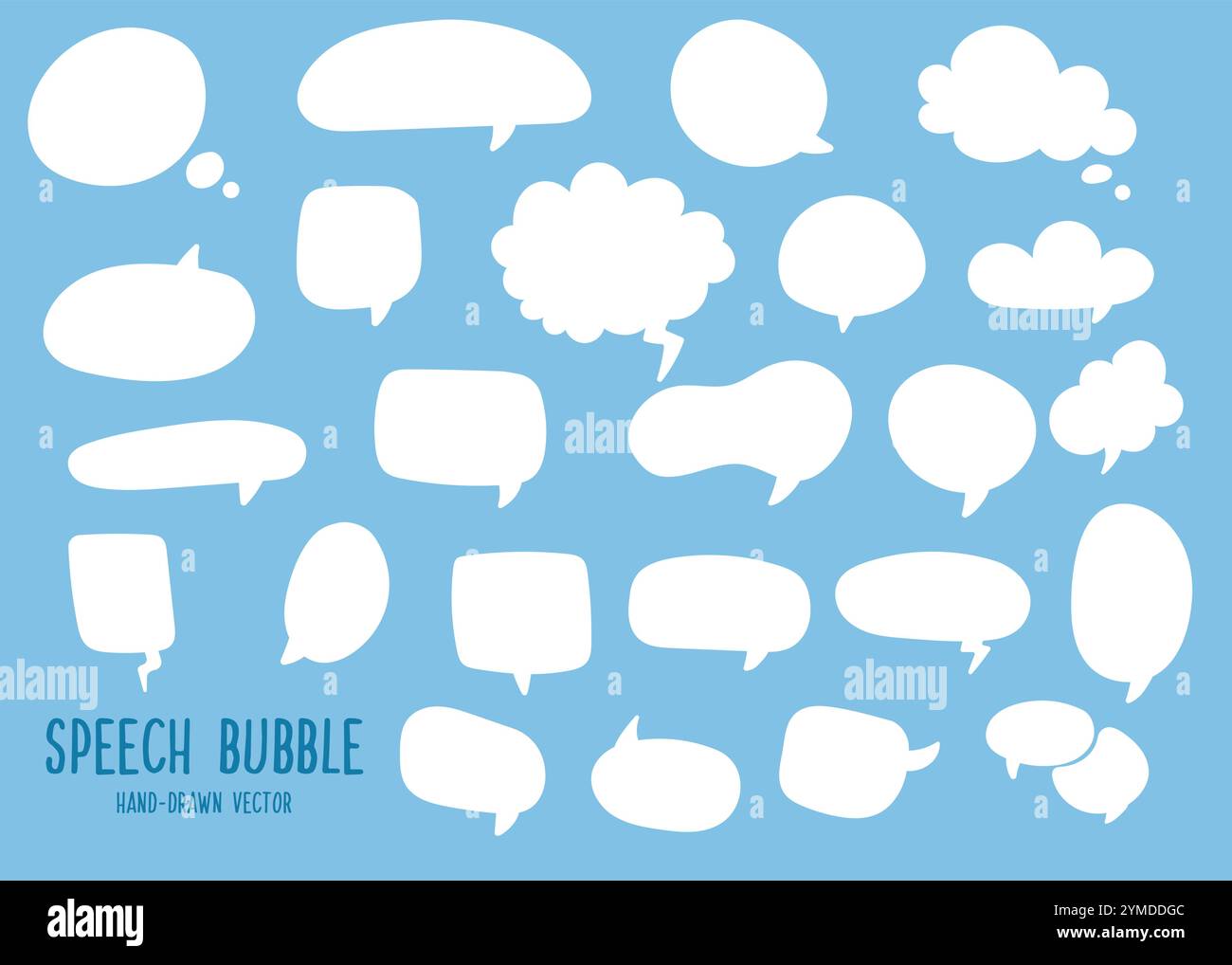 Speech bubbles set. Empty blank vector white speech bubbles on blue background. Hand drawn vector Stock Vector