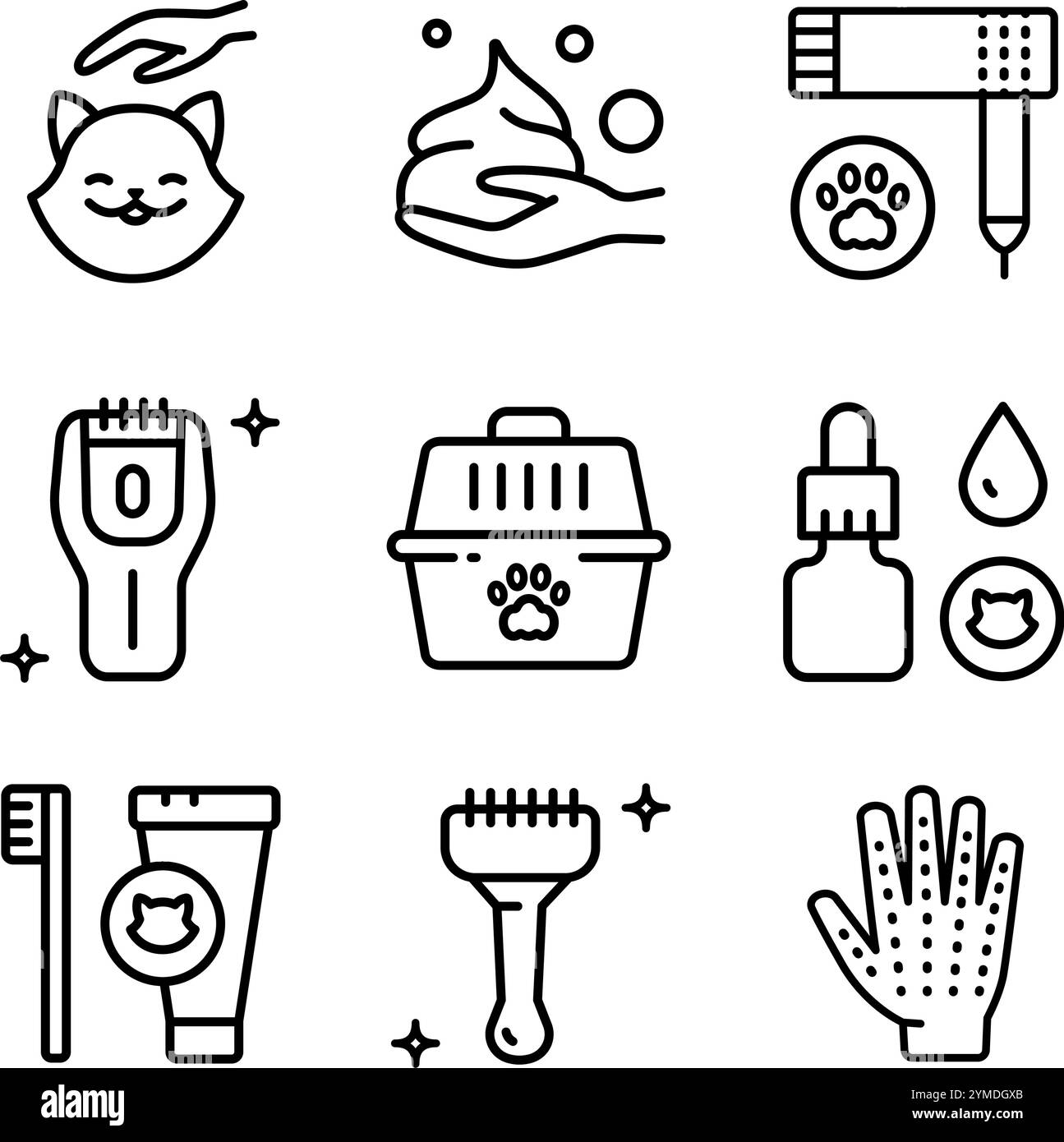 Pet grooming salon outline icons set. Taking care of cats and dogs ...