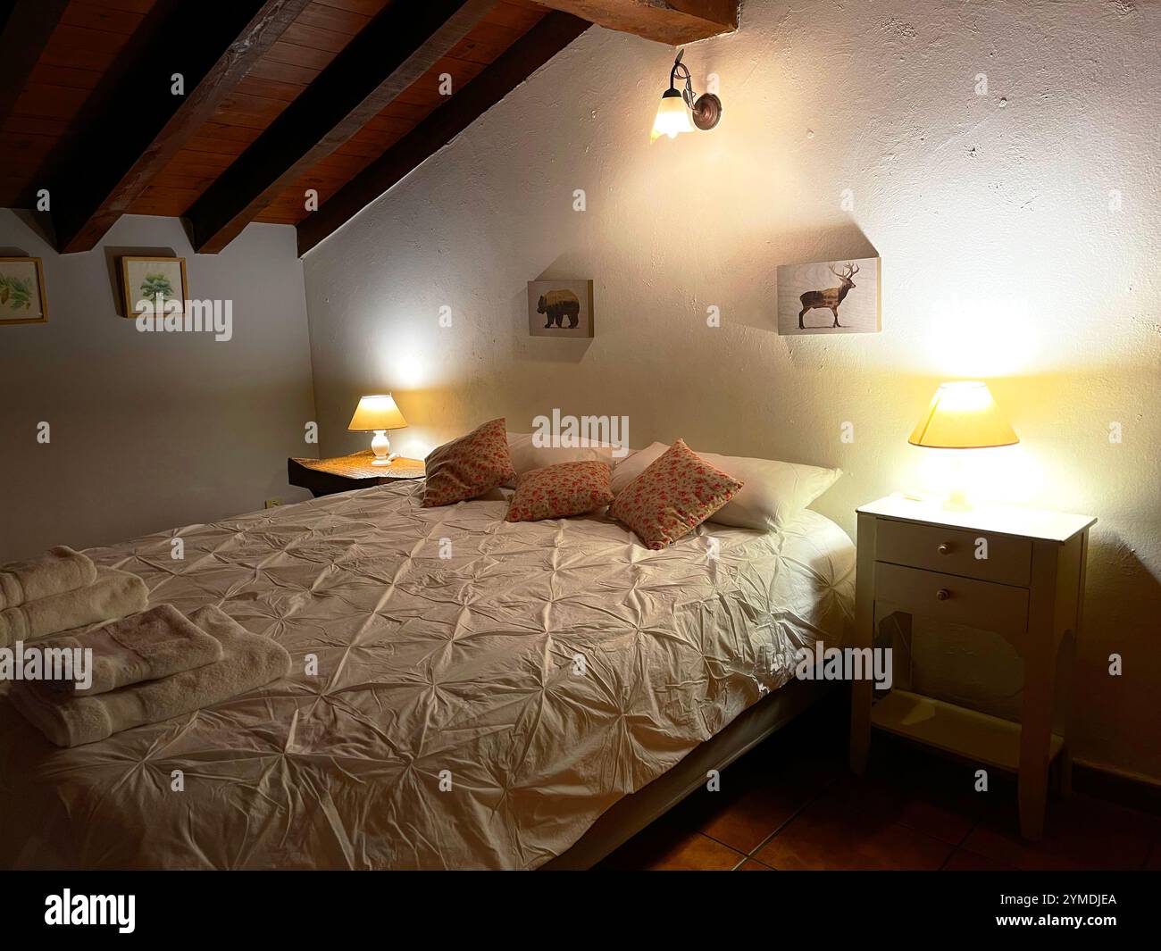 Bedroom in rural house. La Hiruela, Madrid province, Spain. - Smartphone Captured Stock Image