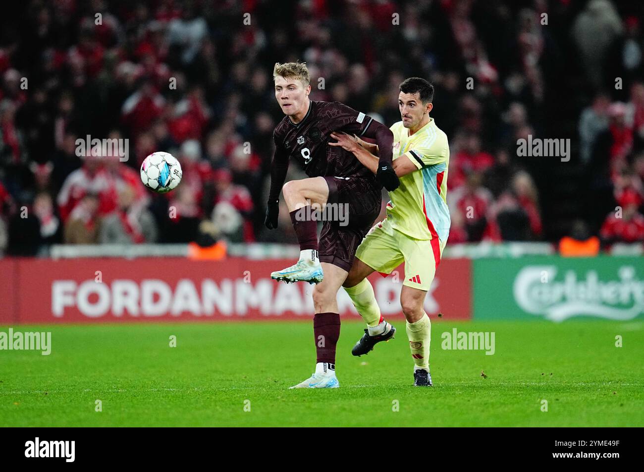 November 15 2024: Rasmus Hoejlund of Denmark controls the ball during a ...