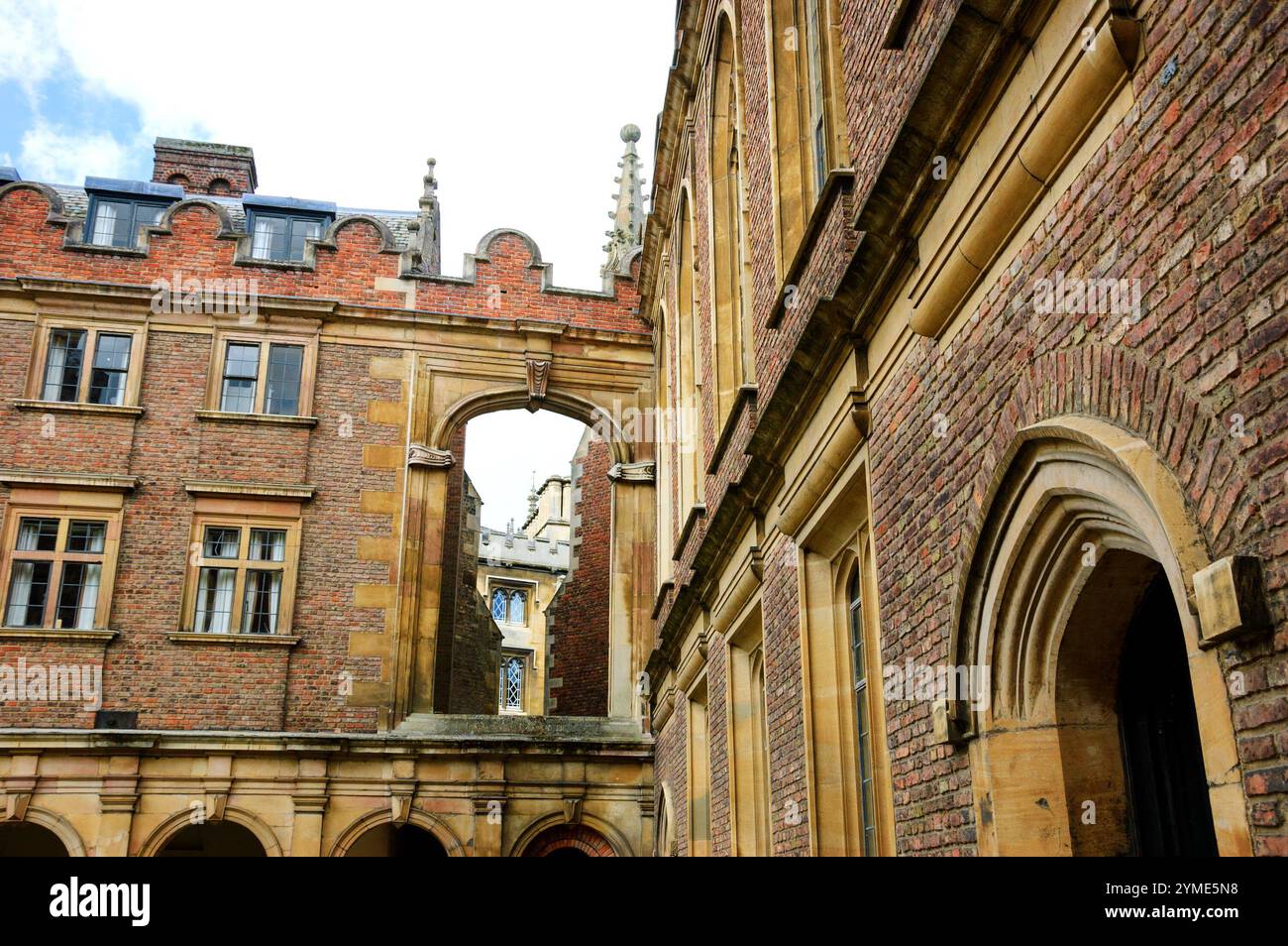 Cambridge, UK. Architectural detail. View from the street through ...