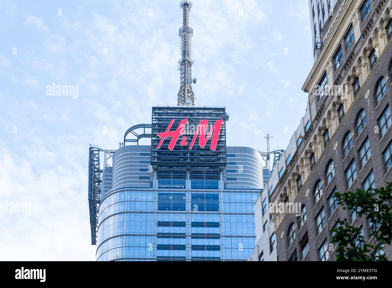 New York City, USA - August 17, 2022: Top of H and M building in Times ...