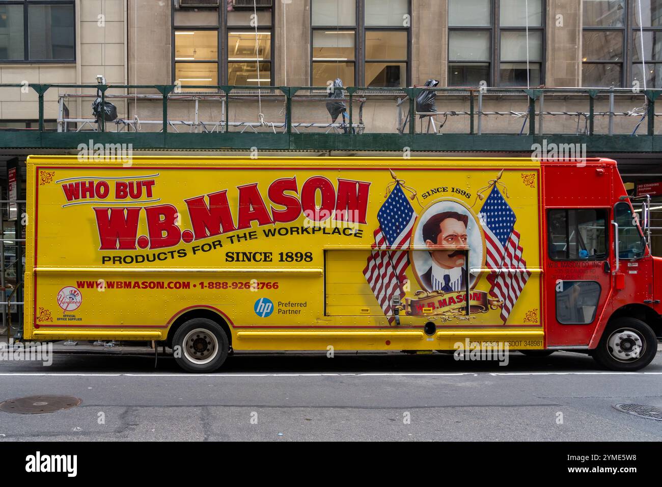 New York City, USA - August 17, 2022: A colorful delivery vehicle with W.B. Mason logo, 'Who But W.B. Mason.' on the street in New York City, USA. Stock Photo