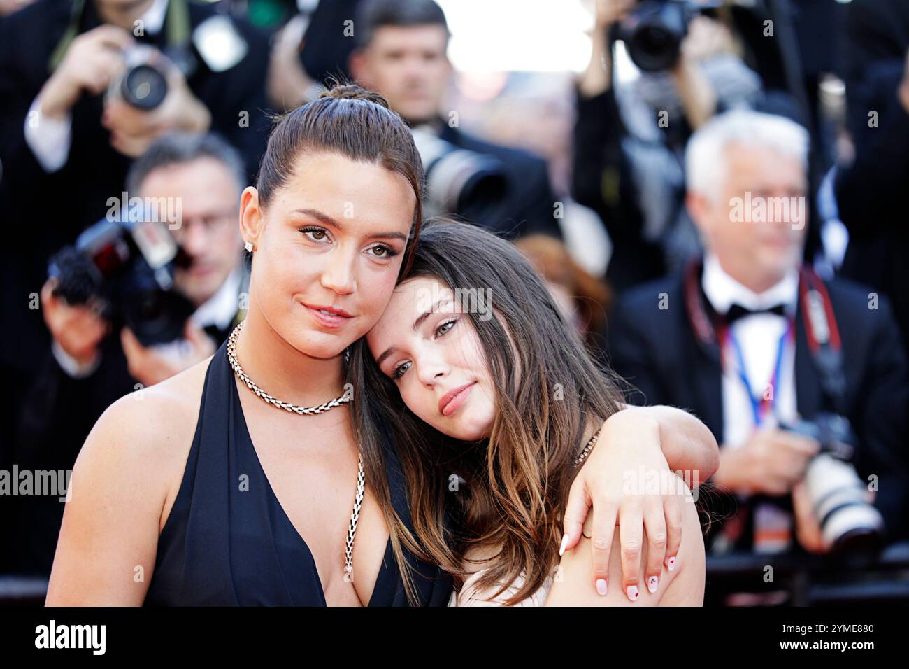 Adele Exarchopoulos and Mallory Wanecque on the red carpet of the Cannes Film Festival at the premiere of L'amour ouf (Beating Hearts) 2024. Stock Photo