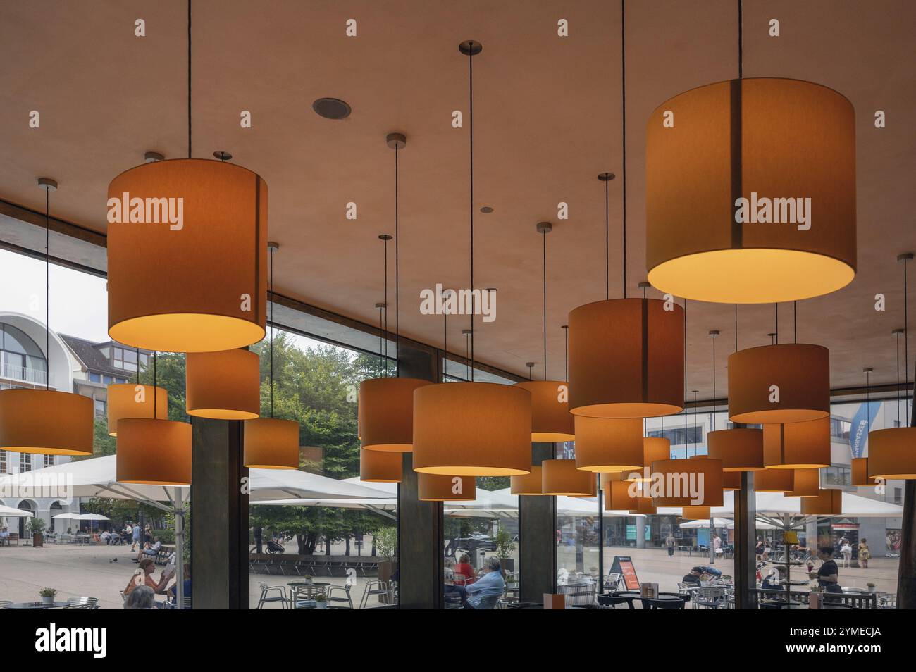 Ceiling lamps in a cafe, Bregenz, Vorarlberg, Austria, Europe Stock Photo