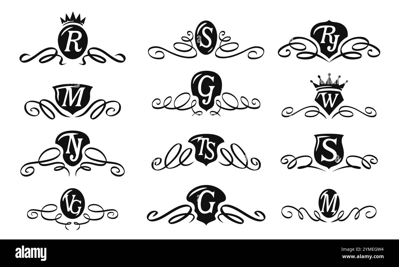 Company brand set of symbols emblem. Royal, premium, vip, elite badge logo Stock Vector