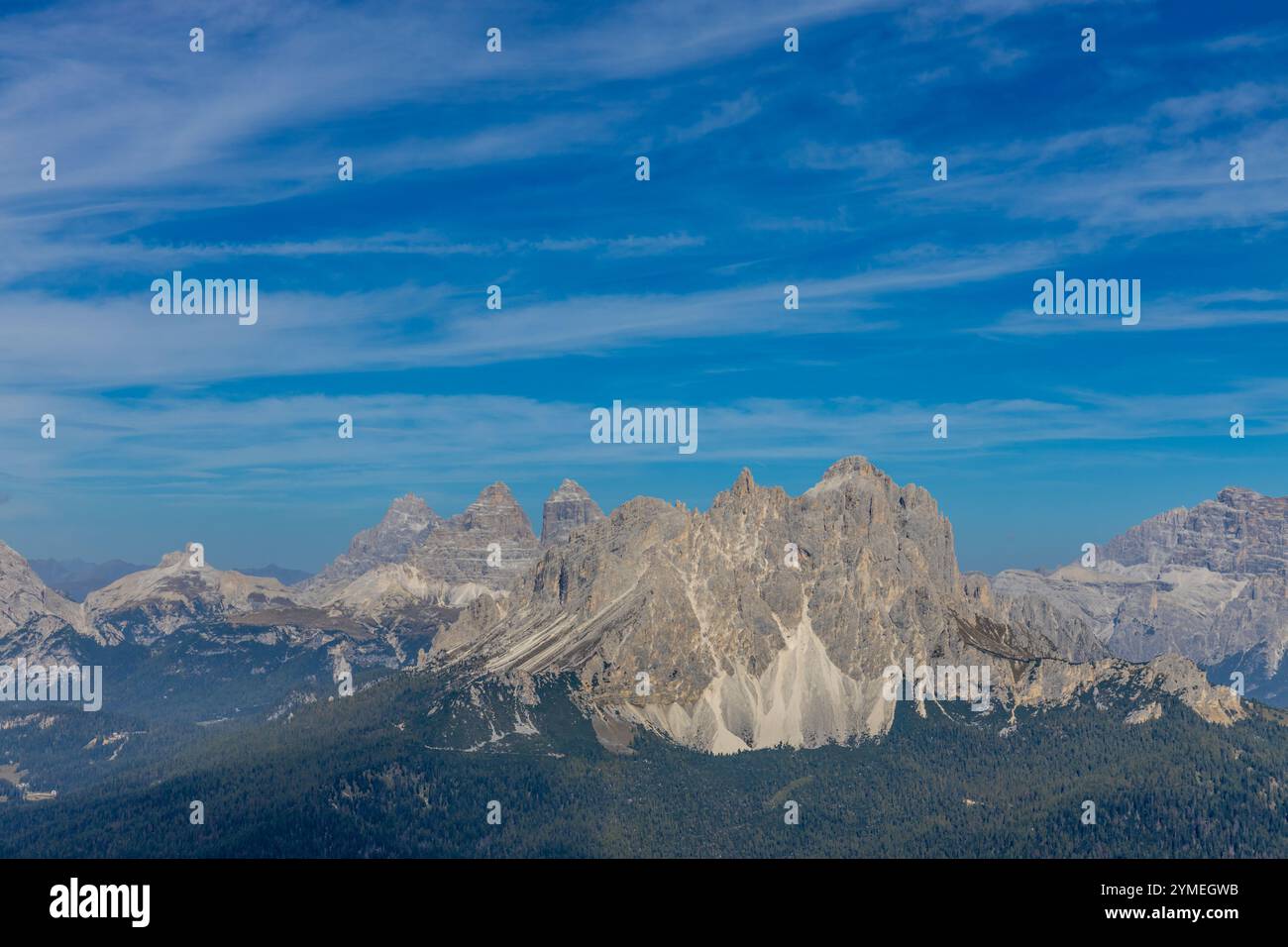 Aerial view of the Dolomites. Mountain landscape from above. Rocky ...