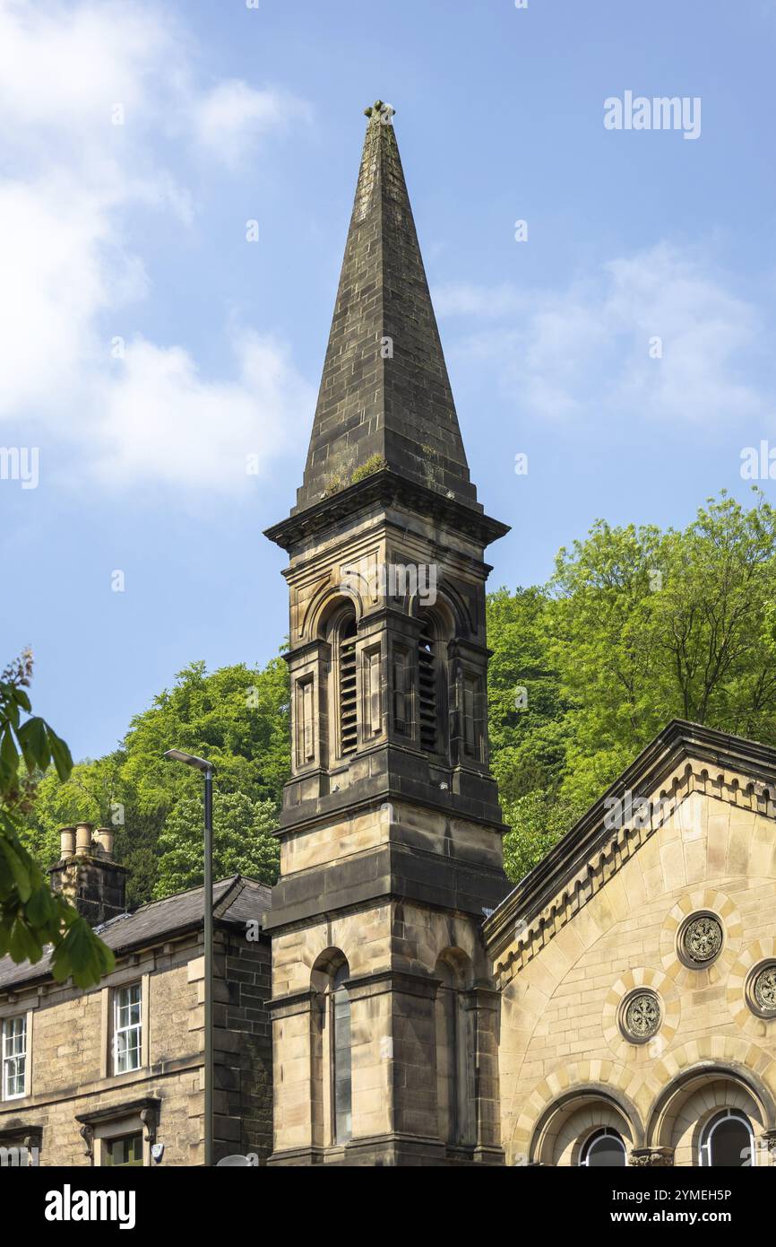 MATLOCK BATH, DERBYSHIRE, UK, MAY 18. View of the tower of a former Methodist Church in Matlock Bath, Derbyshire on May 18, 2024 Stock Photo