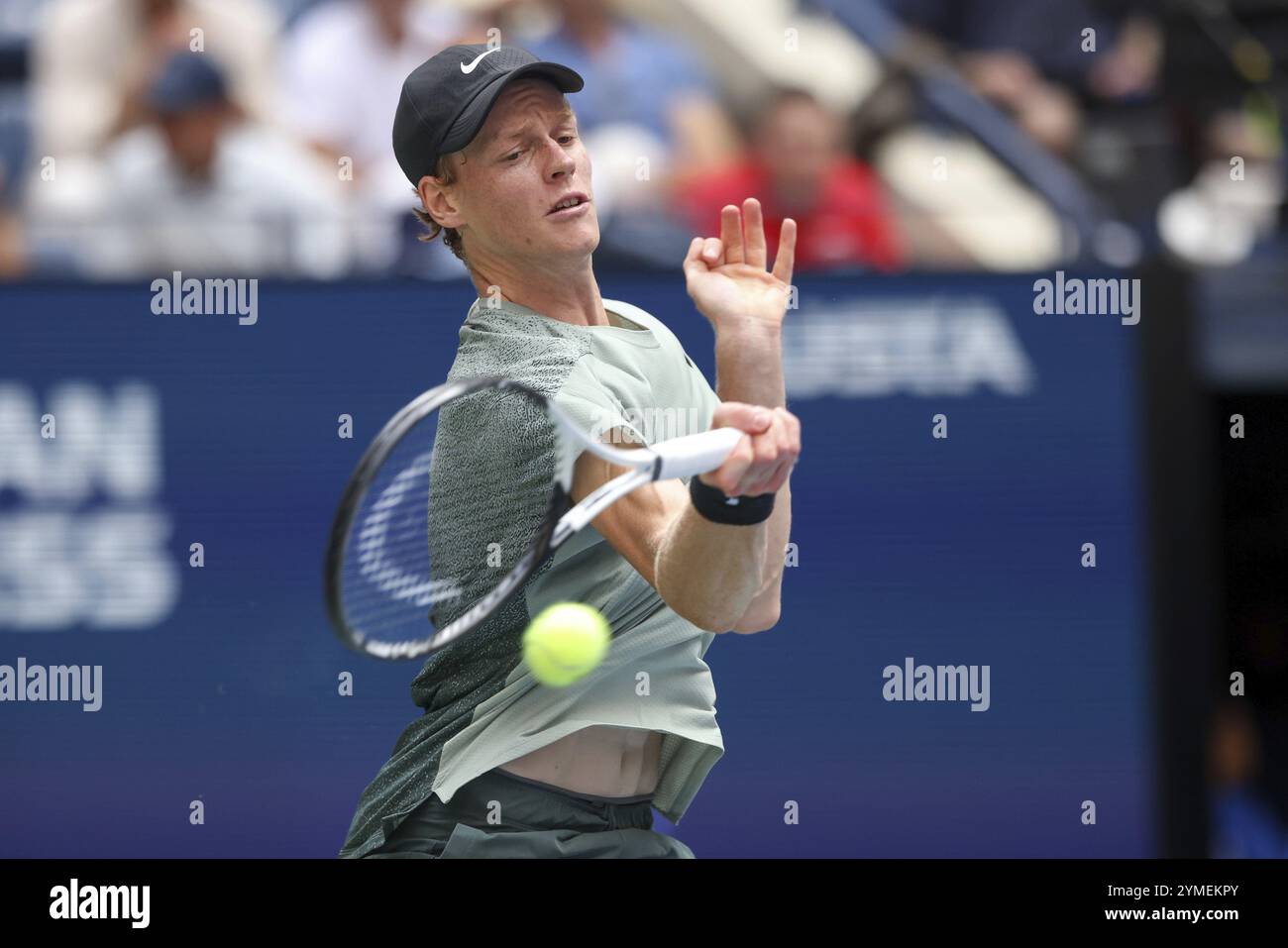 Tennis player Jannik Sinner of Italy in action at the US Open 2024