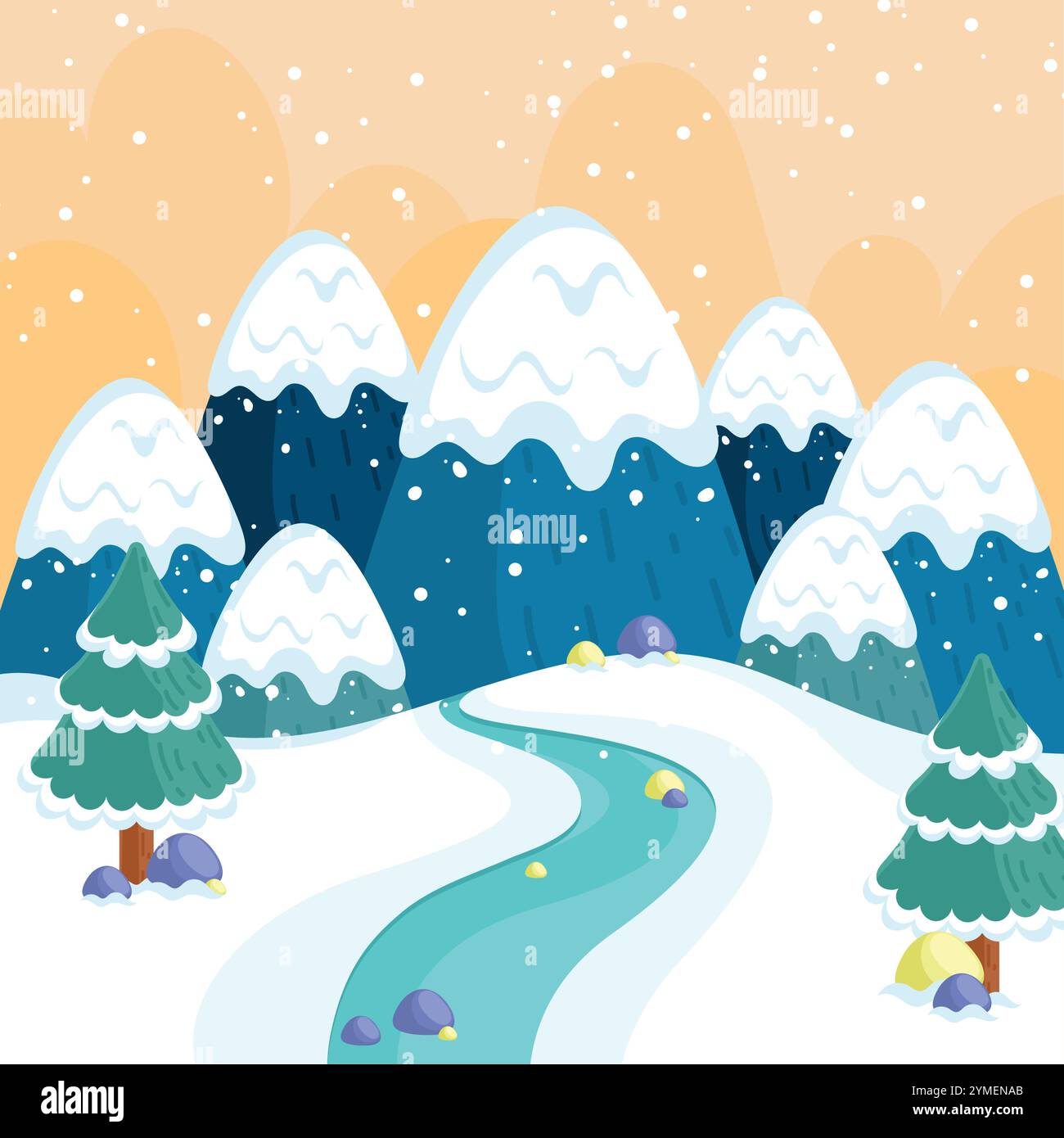 Serene winter landscape snowy mountains Stock Vector Images - Alamy