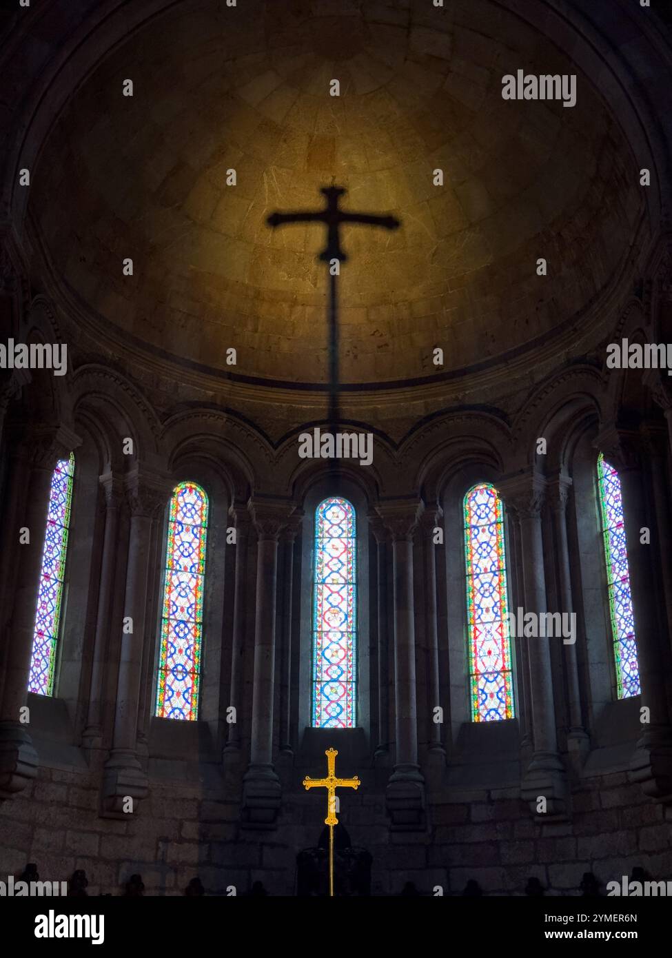 Victory Cross and its shadow inside the Basilica of Santa María la Real de Covadonga, Asturias, Spain - Smartphone Captured Stock Image
