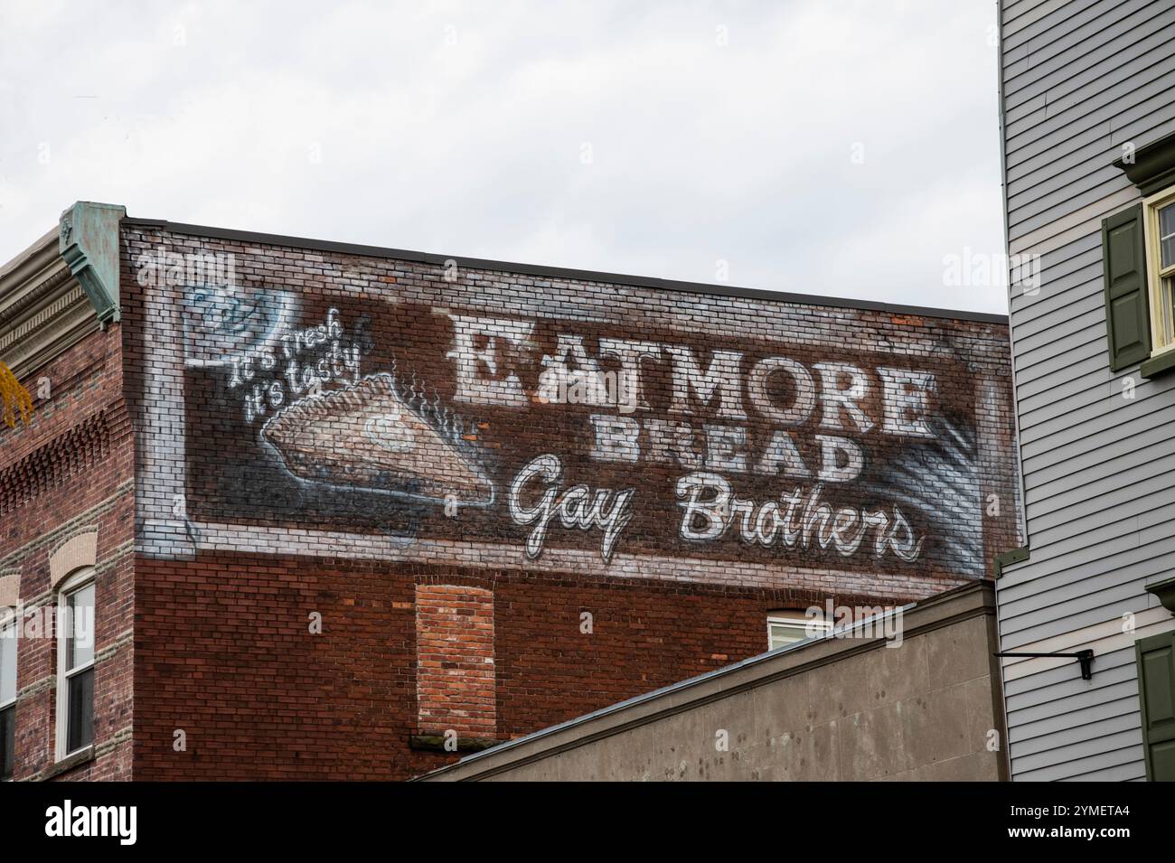 Eat more bread mural at Queen Street District in Niagara Falls, Ontario, Canada Stock Photo