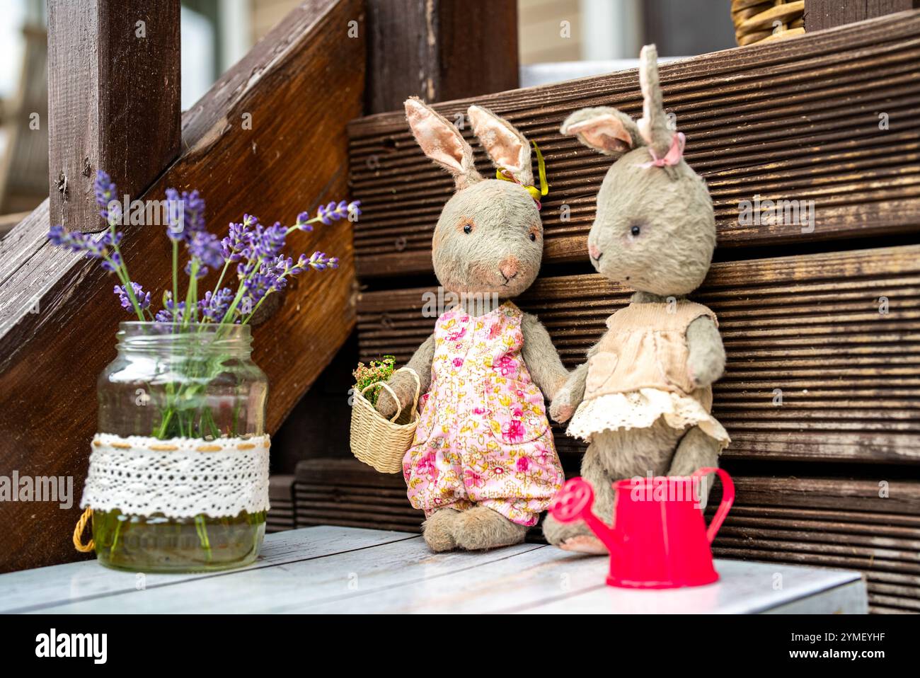 Handmade craft rabbits. Children's toys Stock Photo - Alamy
