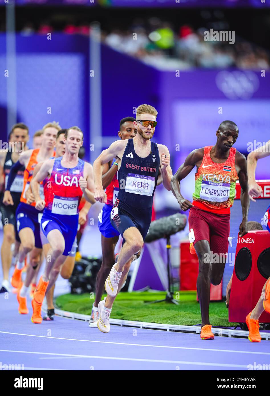 Josh Kerr participating in the 1500 meters at the Paris 2024 Olympic