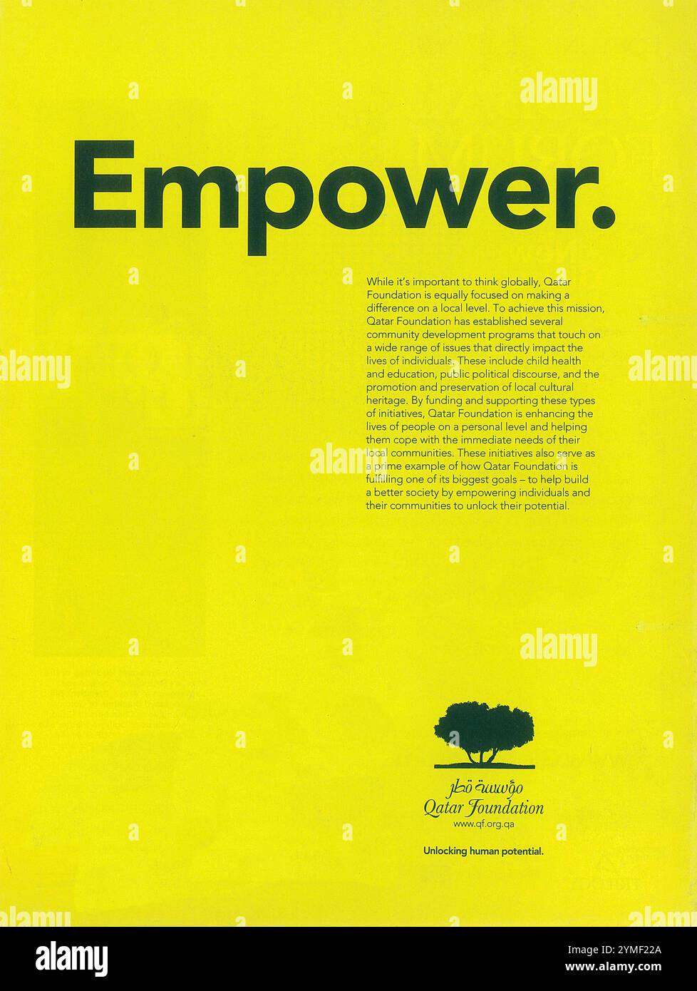 2010 Qatar Foundation Ad -  Education, Research, and Community Development Stock Photo