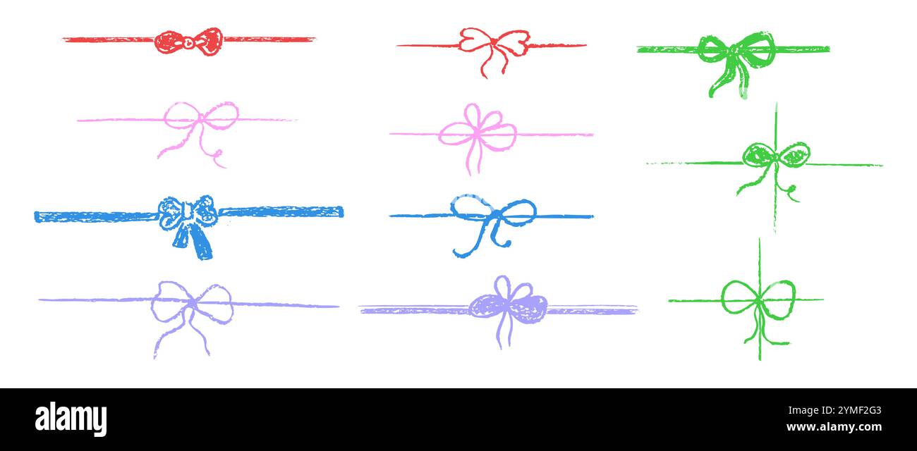 Set of doodle gift ribbon bow. Simple line elements collection drawing ...