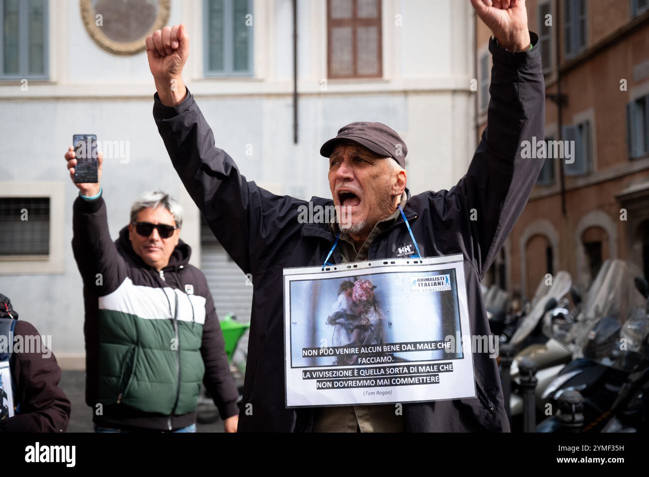 Rome, Rm, Italy. 21st Nov, 2024. Activists gather in front of the Council of State to demand the halt of toxicology experiments on 1,600 beagles by the pharmaceutical company Aptuit and the permanent suspension of all animal testing. (Credit Image: © Marco Di Gianvito/ZUMA Press Wire) EDITORIAL USAGE ONLY! Not for Commercial USAGE! Stock Photo