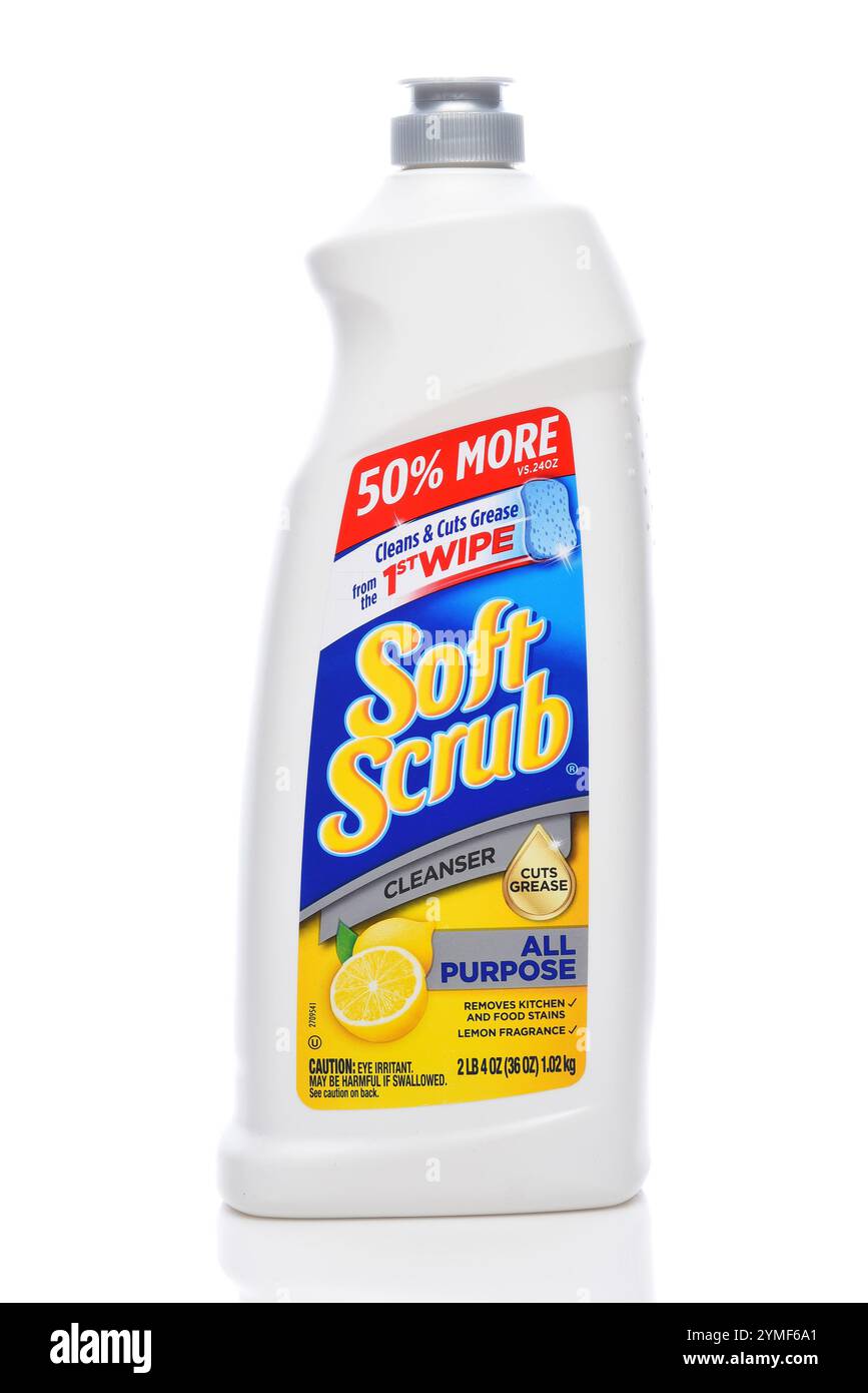 IRVINE, CALIFORNIA - 19 NOV 2024: A bottle of Soft Scrub All Purpose Cleanser, Lemon Fragrance. Stock Photo